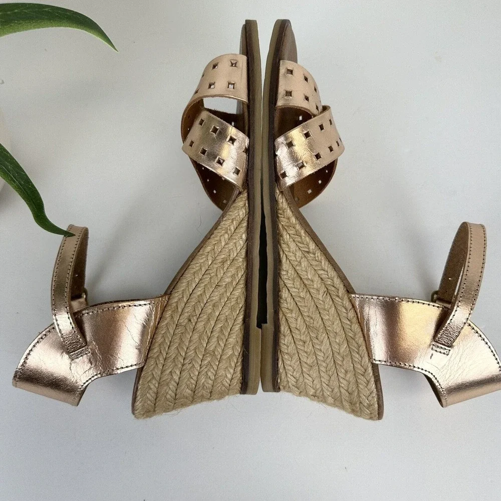 Eric Michael Rose Gold Metallic Espadrille Wedge Sandals Spain Shoes EU‎ 39 US 9